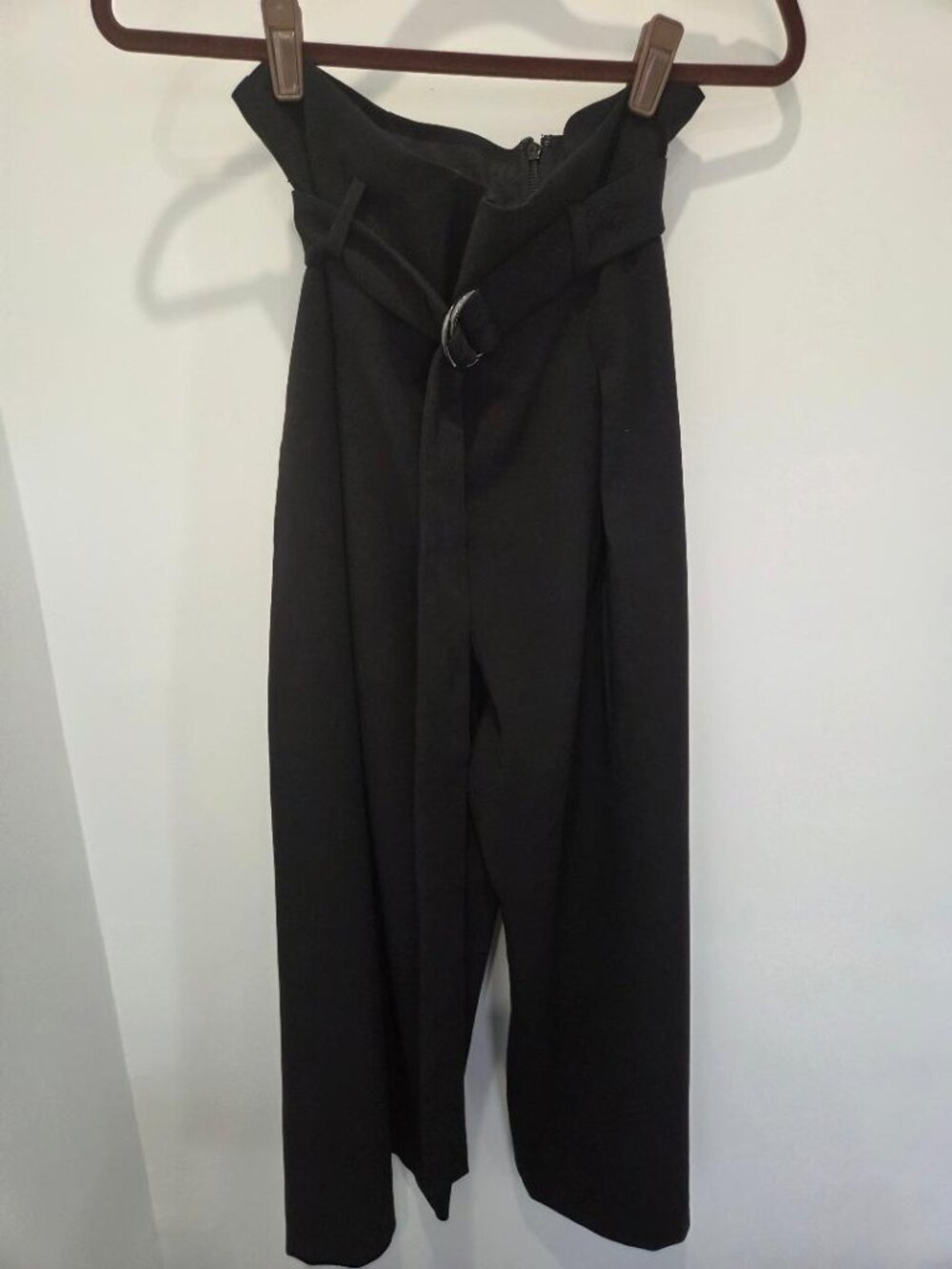BCBG MAX AZRIA BLACK PAPER-BAG WIDE LEG CROPPED PLEATED TROUSERS/BELT/POCKETS XL